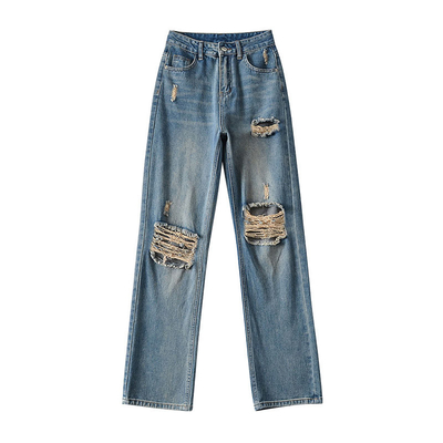 European Style I Fashionable Knee Hole High Waist Jeans For Women