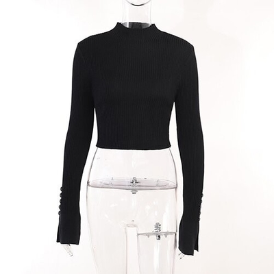 OEM Pure color street sweater farbic female slim turtlenecks long sleeve warm and base short casual wild top