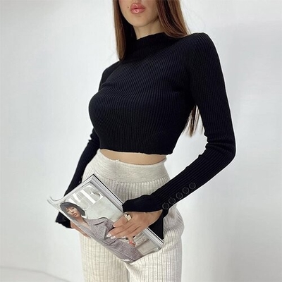 OEM Pure color street sweater farbic female slim turtlenecks long sleeve warm and base short casual wild top