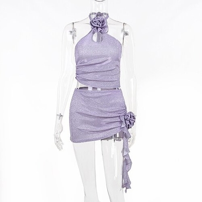 OEM Summer newpolyester sleeveless parties sexy slim hot girl stereo flower design hanging neck top suits