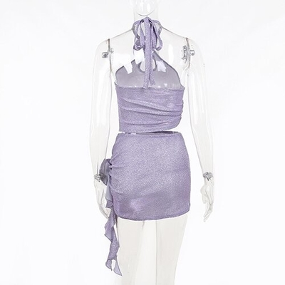 OEM Summer newpolyester sleeveless parties sexy slim hot girl stereo flower design hanging neck top suits