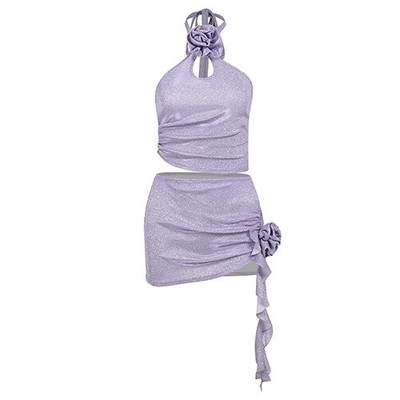 OEM Summer newpolyester sleeveless parties sexy slim hot girl stereo flower design hanging neck top suits