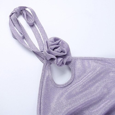 OEM Summer newpolyester sleeveless parties sexy slim hot girl stereo flower design hanging neck top suits