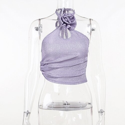 OEM Summer newpolyester sleeveless parties sexy slim hot girl stereo flower design hanging neck top suits