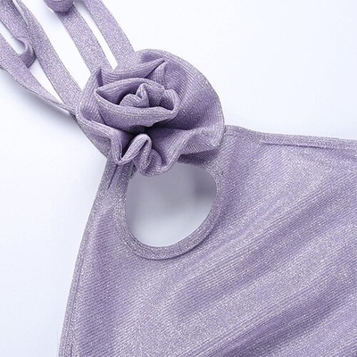 OEM Summer newpolyester sleeveless parties sexy slim hot girl stereo flower design hanging neck top suits