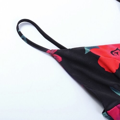 OEM European and American leisure polyrster sleeveless short skirt sexy V -neck rose printed ruffled camisole dress