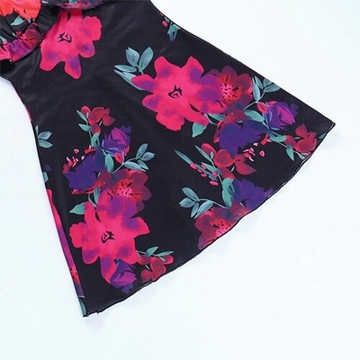 OEM European and American leisure polyrster sleeveless short skirt sexy V -neck rose printed ruffled camisole dress