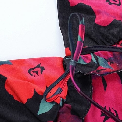 OEM European and American leisure polyrster sleeveless short skirt sexy V -neck rose printed ruffled camisole dress