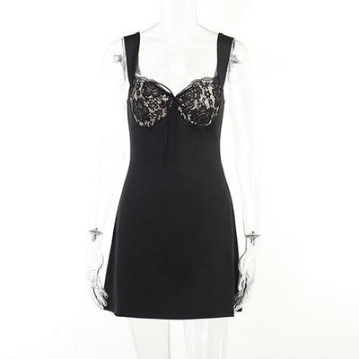 OEM Skirts Autumn cross -border new sexy sleeveless lacewave collar short skirt dress