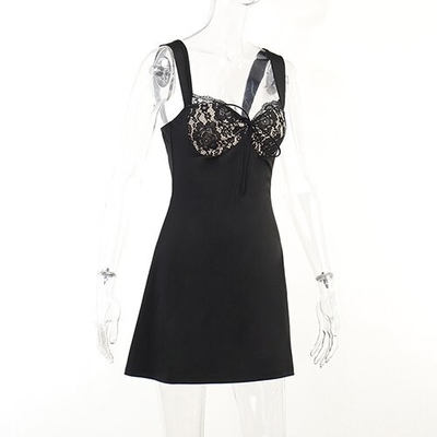 OEM Skirts Autumn cross -border new sexy sleeveless lacewave collar short skirt dress
