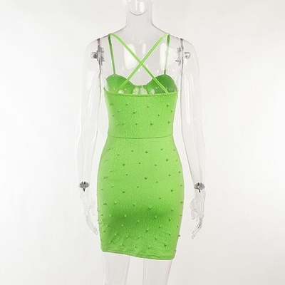 OEM Spicy girl slim hip skirt design sleeveless short polyester fashion lace beam waist stitching camisole dress