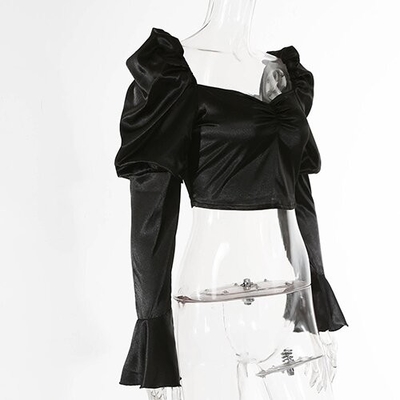OEM Cross -border 2021 women's new satin temperament shirt European and American pleated long -sleeved shirt sweet top f