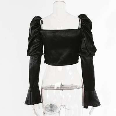 OEM Cross -border 2021 women's new satin temperament shirt European and American pleated long -sleeved shirt sweet top f