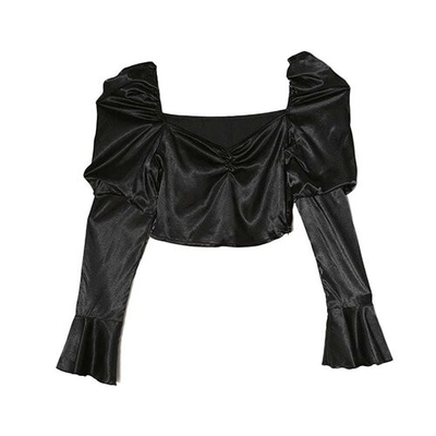 OEM Cross -border 2021 women's new satin temperament shirt European and American pleated long -sleeved shirt sweet top f