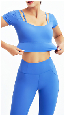 Oem Factory Manufacturer Custom Logo Women Gym Fitness Training Clothes Blue Seamless 2 Piece Yoga Set
