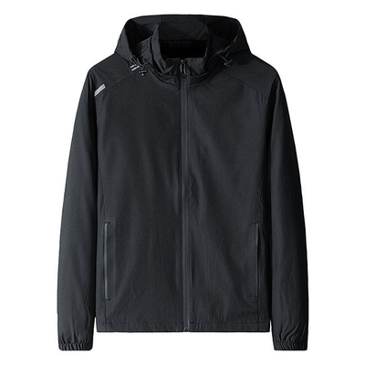 100% Cotton Windproof Large Size Mens Clothing Black Hooded Windbreaker