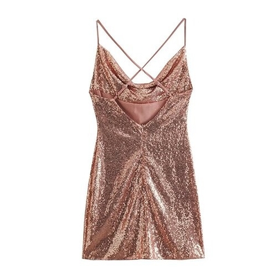 Sexy Sleeveless Temperament Sequins Polyester Skirt V Neck Skirt Dress