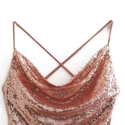 Sexy Sleeveless Temperament Sequins Polyester Skirt V Neck Skirt Dress