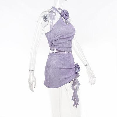 OEM Summer newpolyester sleeveless parties sexy slim hot girl stereo flower design hanging neck top suits