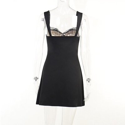 OEM Skirts Autumn cross -border new sexy sleeveless lacewave collar short skirt dress