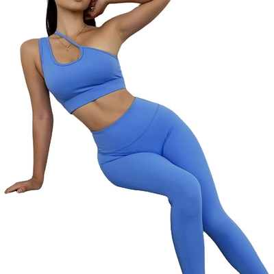 22% Nylon 78% Cotton GYM Fitness Leggings Blue Summer Fitness Yoga Suit