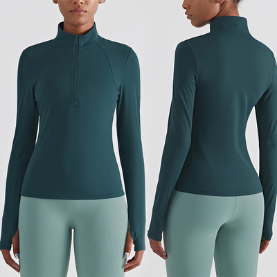 Stand Collar Half Zip Football Training Tracksuits Yoga Jogging Shirt For Women