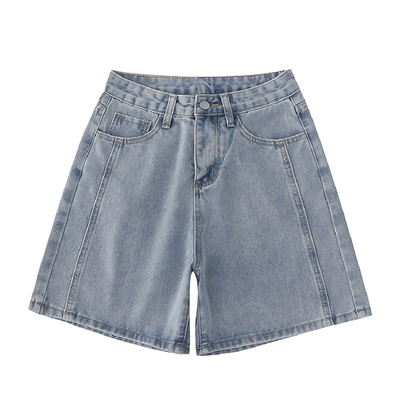Retro Washed Loose High Waisted Jean Shorts Embroidered Medium Length Pants