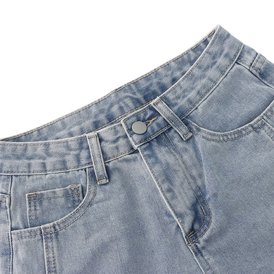 Retro Washed Loose High Waisted Jean Shorts Embroidered Medium Length Pants